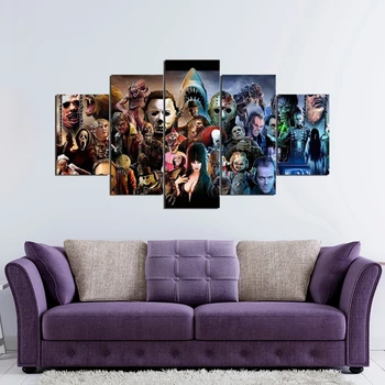 

HD Printed 5 Piece Horror Movie Poster Villians Canvas Painting Pictures Wall Art Framework for Living Room Home Decor One Set