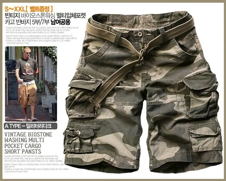dark Camouflage Летние мужские камуфляжные шорты армейского зеленого цвета, повседневные камуфляжные шорты до колен, мужские короткие брюки-карго, бермуды, мужские шорты с поясом - Цвет: dark Camouflage