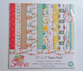 

DIY Album Photo Scrapbooking set Summer Decorative Papers Craft paper 12"inch X 12" inch Single Side Printed 24 pcs/Set