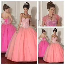 Пышные Платья с жакетом, украшенные бисером,, бальные платья, ярко-розовые, милые, vestidos de 15 anos, Дешевые Бальные платья