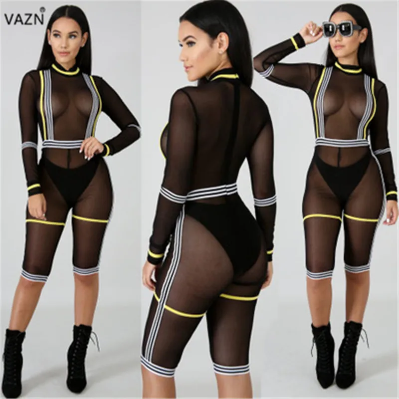 VAZN горячие сексуальные модные женские обтягивающие костюмы для игры с принтом женские сексуальные прозрачные длинные рукава с длинным рукавом облегающие костюмы LA3060