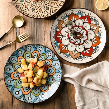 

Creative Dinner Plate Underglaze Home Plate Bohemian Fruit Plate Steak Plate Disc Salad Tray Kitchen Dishes Plate Tableware Dish