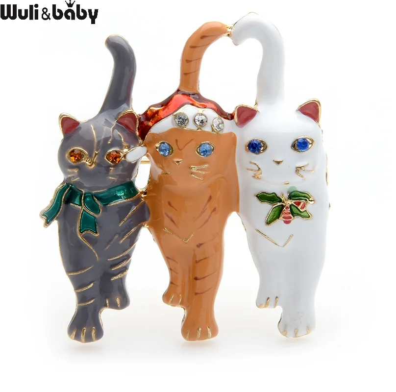 Wuli & baby Рождественская эмалированная брошь в виде 3 кошек булавки цвета подарок