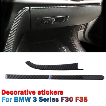 

2*Carbon Fiber Car Internal Copilot Toolbox Storage Box Trim Strips Stickers For BMW 3 4 Series F30 GT F34 2013-19