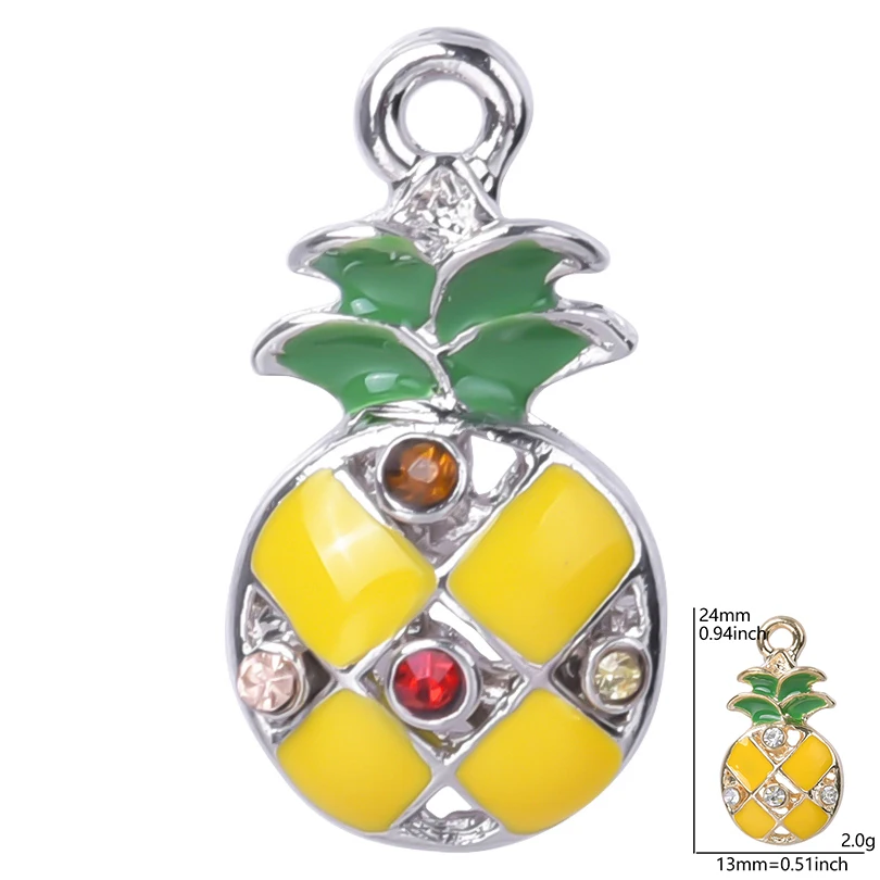 10 шт./лот Подвески в виде ананаса Серебряного и золотого цвета с кристаллами