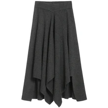 Женские вязаные юбки, осень и зима, новинка, ретро стиль, a-lineskirt, высокая талия, длинная юбка, черный, серый, хаки, нестандартная плиссированная юбка