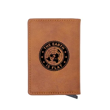

Unique The Earth Is Flat Credit Card Holder Wallet Men Women PU Leather RFID Aluminium Slim Short Purse