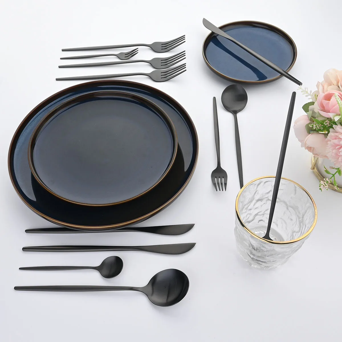JANKNG Black Tableware Stainless Steel Cutlery Set Forks Knives Spoons Kitchen Dinner Set Fork Spoon Knife Gold Dinnerware