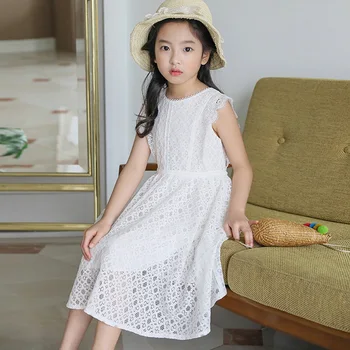 

Summer Girls Clothes 2020 New Girls Lace Dress Sleeveless White Princess Teenage Girls Dresses DT037