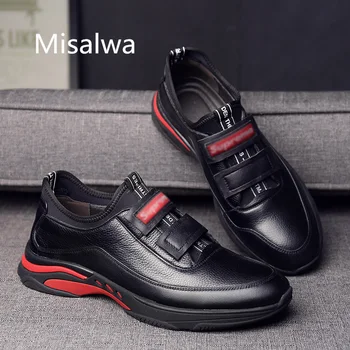 

Misalwa New Classics Style Men Elevator Shoes Black Comfortable Series 5CM Height Incrase Leather Sneakers Leisure Casual Flats