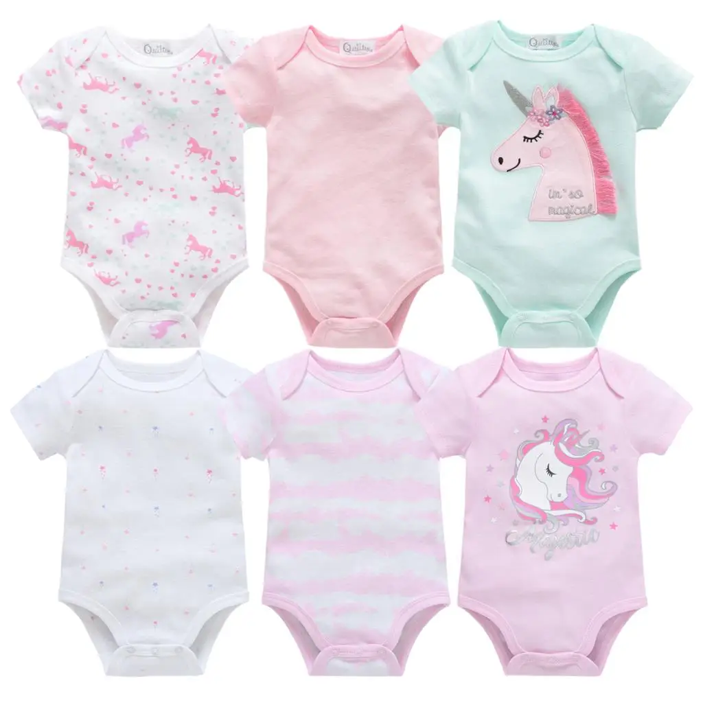 

2021 6Pcs Summer New Baby Girl Bodysuits Cute Cartoon Newborn Baby Boy Jumpsuit Overall 100% Cotton Infant Girl Bebe Coverall