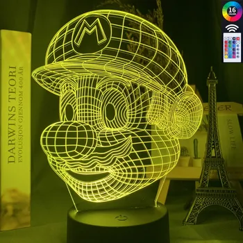 

Game Super Mario Head Hologram Led 3d Night Lamp For Kids Bedroom Decoration Nightlight Mario Led Night Light Christmas Gift