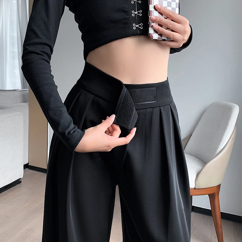 

Women Loose Autumn Pants Soft Ankle-Length Black Wide Leg Pants Women High Waisted Trousers casual long stacked pants tracksuit