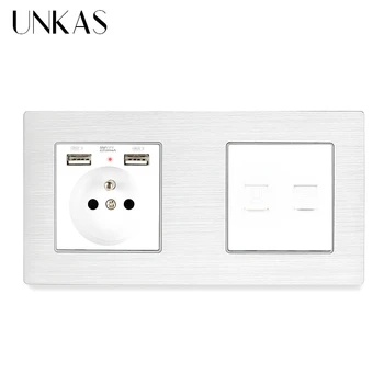 

UNKAS French White Aluminum Metal Panel Socket RJ11 Telephone Jack With RJ45 Data Computer Internet Connector Wall Socket