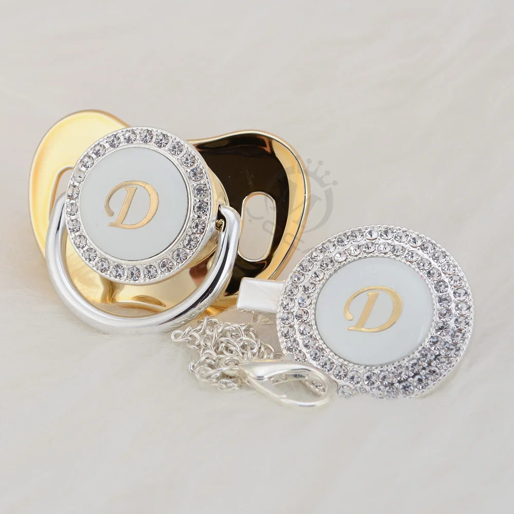 BLING bling имя инициалы буквенные D красивый bling соска и соска клип набор BPA бесплатно пустышка bling babyshower подарок LD-1