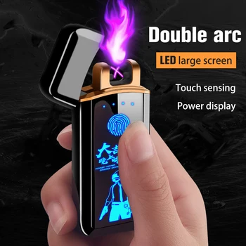 

LED Screen USB Electronic Lighter Dual Arc Touch Induction Rechargeable Cigarette Lighter Windproof Lighters Men Gifts