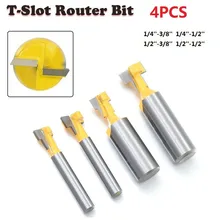 

4pcs 1/4 1/2 Shank Router Bits T-Slot Set 3/8 1/2 Groove Wood Slotted Wood Screw Holes Woodworking Engraving Milling Cutter