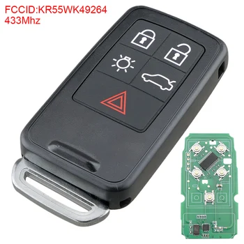 

433Mhz 5 Buttons Remote Car Key Fob Entry with ID46/7953 Chip KR55WK49264 Suitable for Volvo 2010-2017 XC60 / 2008-2016 XC70