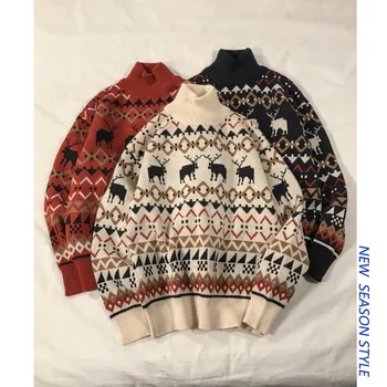 

Winter Thick Sweater Men's Warm Fashion Retro Casual Knit Sweater Man Streetwear Wild Loose High Collar Pullover Male Clothes