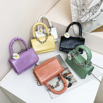 

PU Leather Pure Color Chain Tote Women Casual Shoulder Messenger Bags Purses Youth Ladies Simple Versatile Bag