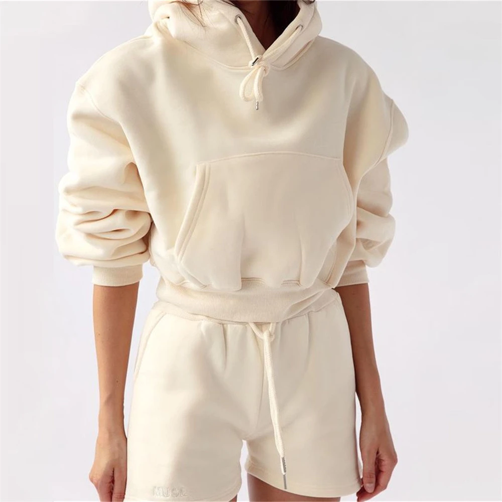 Women Hoodie Sweatshirt Two Piece Set Casual Tracksuit Solid Top Shorts Spring Autumn New Pullover Fashion Sweatpants Outfits cute two piece sets