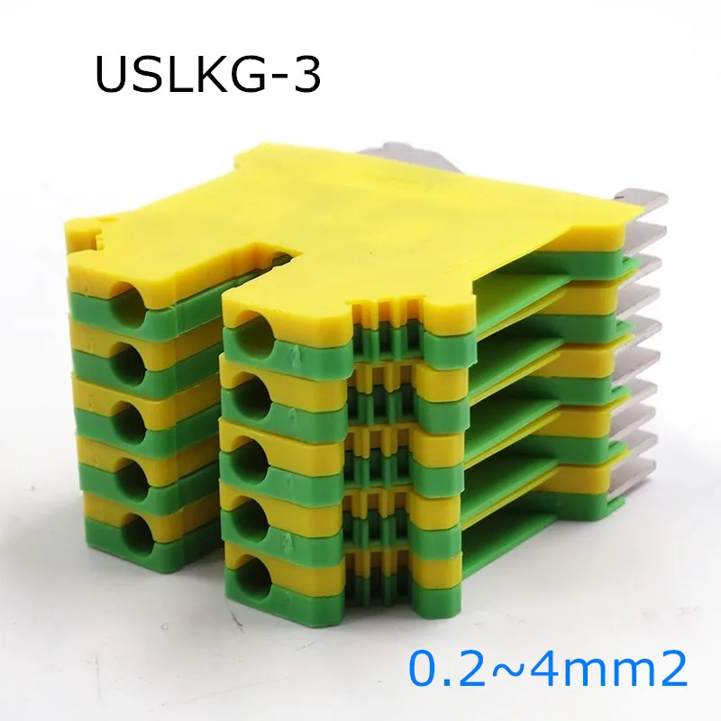

10Pcs USLKG-3 Din Rail Screw Terminal Blocks PHOENIX Type Ground Earth Universal Wiring Combine Connector USLKG-3N