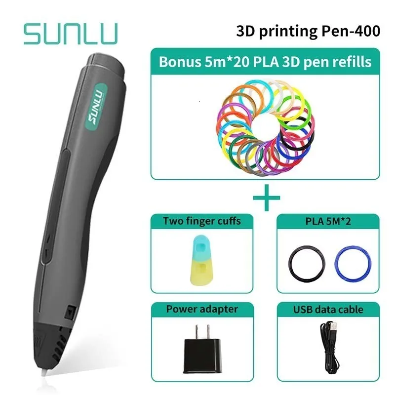 SUNLU SL-400 3D печать Ручка черный цвет Дети Dolling 3D ручка Подарочная коробка набор для детей и взрослых включают 1,75 мм PLA нити