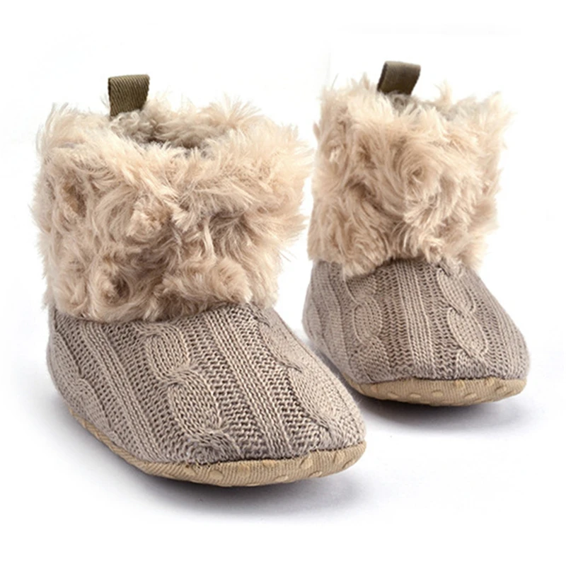 

Infant Crochet Knit Fleece Baby Shoes Winter Super Warm First Walkers Baby Ankle Snow Boots For Toddler Boys Girls Crib Shoes