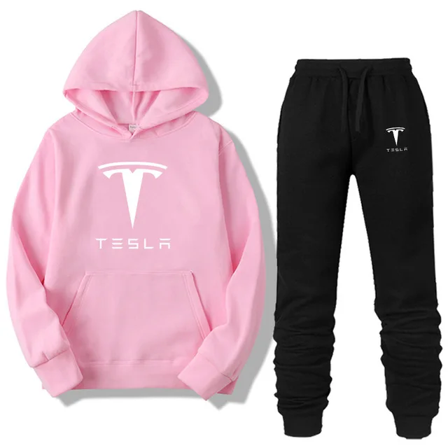 Pink-W Новая брендовая одежда, мужские повседневные толстовки, пуловер TESLA, мужской спортивный костюм, толстовки из двух частей+ штаны, спортивные рубашки, осенне-зимний комплект - Цвет: Pink-W