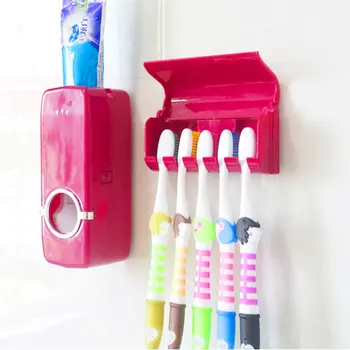 

Hot Selling Dropshipping White Automatic Toothpaste Dispenser + 5Toothbrush Holder Set Wall Mount Stand Bathroom Holder Set