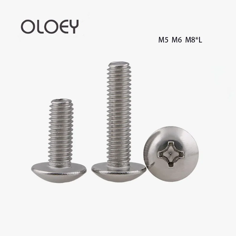 Factory Price 2~20PCS M5 M6 M8 304 Excellent Stainless Steel Phillips Truss Head Large Flat Round Cross Screw Bolt L=6-80mm |