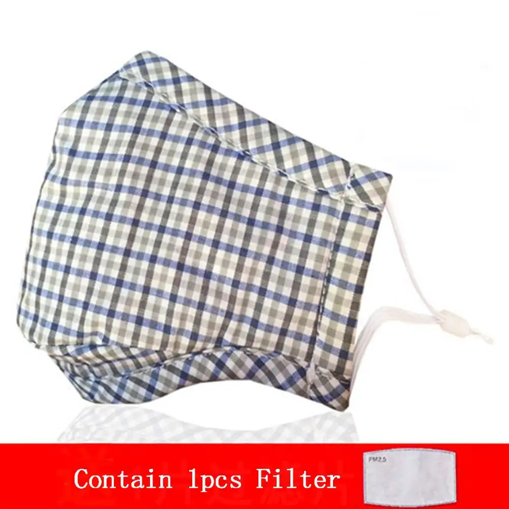 

TWISTER.CK One Size PM2.5 Filter Cotton Mask Dustproof Anti-fog Protective Hanging Mask Face Guard Plaid Pattern For Children