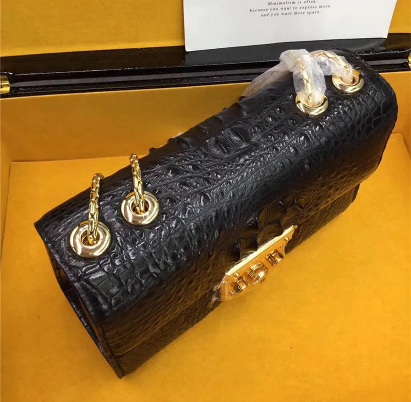 Petit sac exotique en crocodile | Sac à rabat en véritable alligator | Épaule chaîne