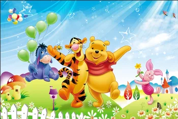 

7x5FT Green Grass Garden Winnie Bear Tiger Flowers Sky Custom Photo Studio Backdrop Background Vinyl 220cm x 150cm