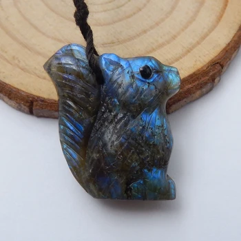

New Design Natural Stone Labradorite Carved Squirrel Necklace Pendant 26x23x10mm 8g Fashion Jewelry Pendant Accessories
