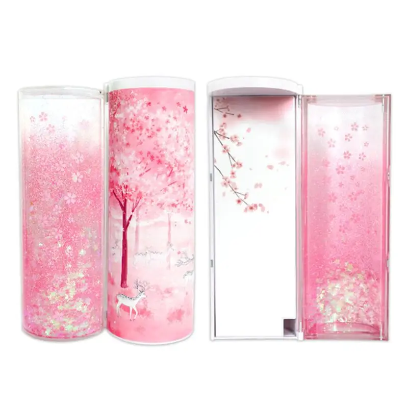 

Quicksand Translucent Pencil Case Multifunction Creative Cylindrical Calculator Stationery School Pen Holder