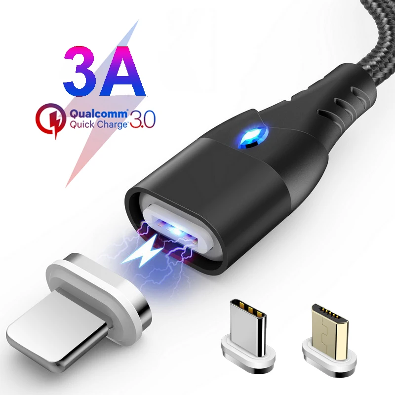 

Oppselve Magnetic Cable Micro USB Type C For iPhone X 7 XS 11 2019 1M 2M 3A Fast Charging Wire Type-C Magnet Charger Phone Cable