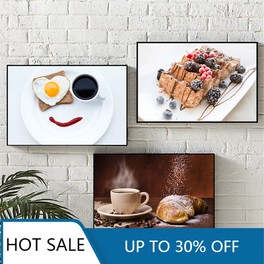 

Wheat Bread Coffee Food Canvas Painting Wall Art Picture Nordic Posters and Prints Modern for Kitchen Room Decoration
