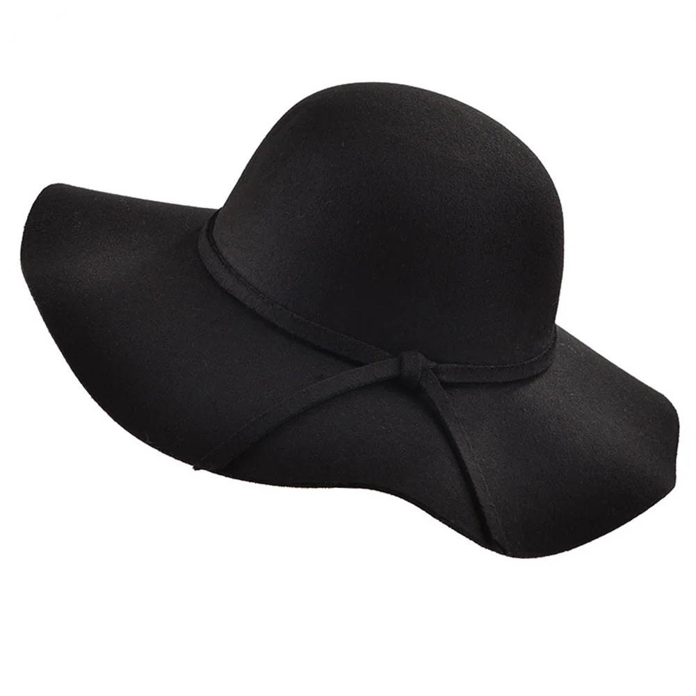 Women Accessories Bowknot Ribbon Band Casual Foldable Sun Protection Travel Beach Wide Brim Hat Autumn Vacation Floppy Elegant - Цвет: Черный