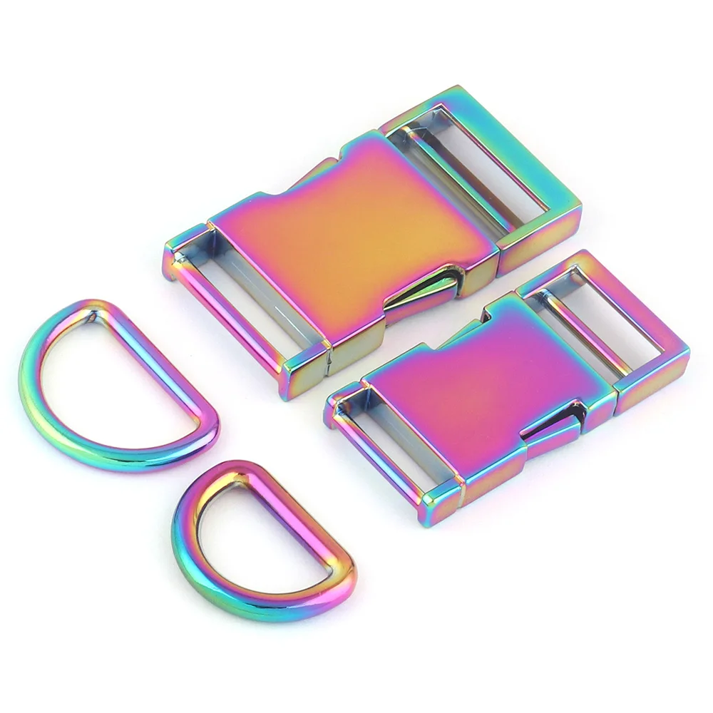 

20/25mm Rainbow Metal Adjuster Slide Release Buckle,D Ring Strap Buckles Dog Collar Hardware Making Purse Backpack Webbing