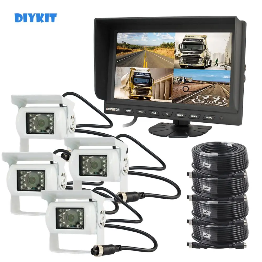 DIYKIT " Сплит четырехъядерный автомобильный монитор+ 4 x CCD ИК ночного видения заднего вида Автомобильная камера водонепроницаемый для автомобиля Грузовик Автобус камера заднего вида