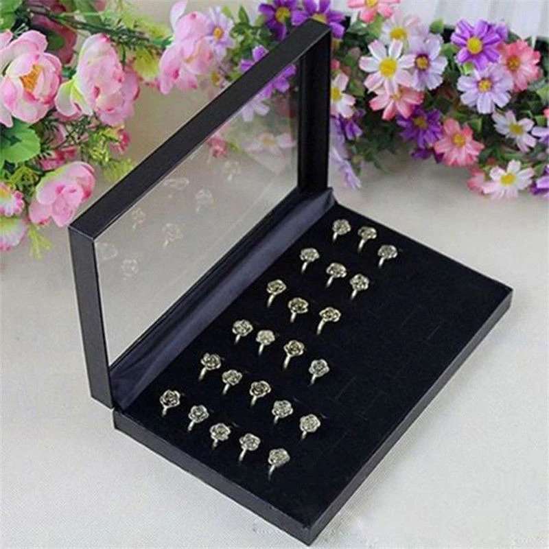 Black Velvet Sponge Ring Display Box Cardboard Jewelry Storage Case