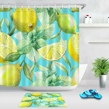 

Tropical Fruits Orange Shower Curtain Set Bathroom Fabric Bath Curtains