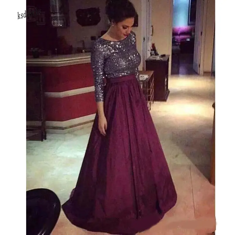 Формальные бордовые платья для матери невесты, шикарные платья с блестками и рукавами 3/4, платья для матери жениха, вечерние платья