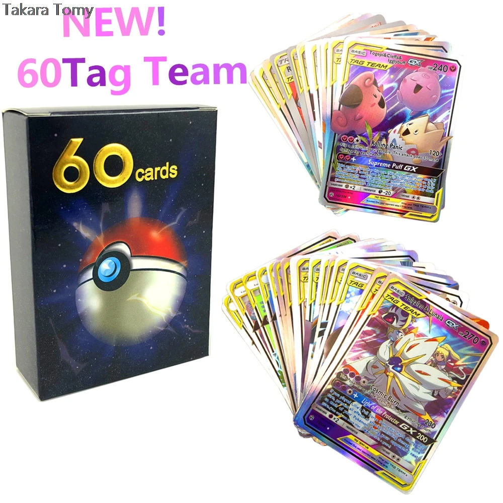 60 шт./лот новые карты Pokemones All Tag Team Card GX MEGA Game боевые торговые для