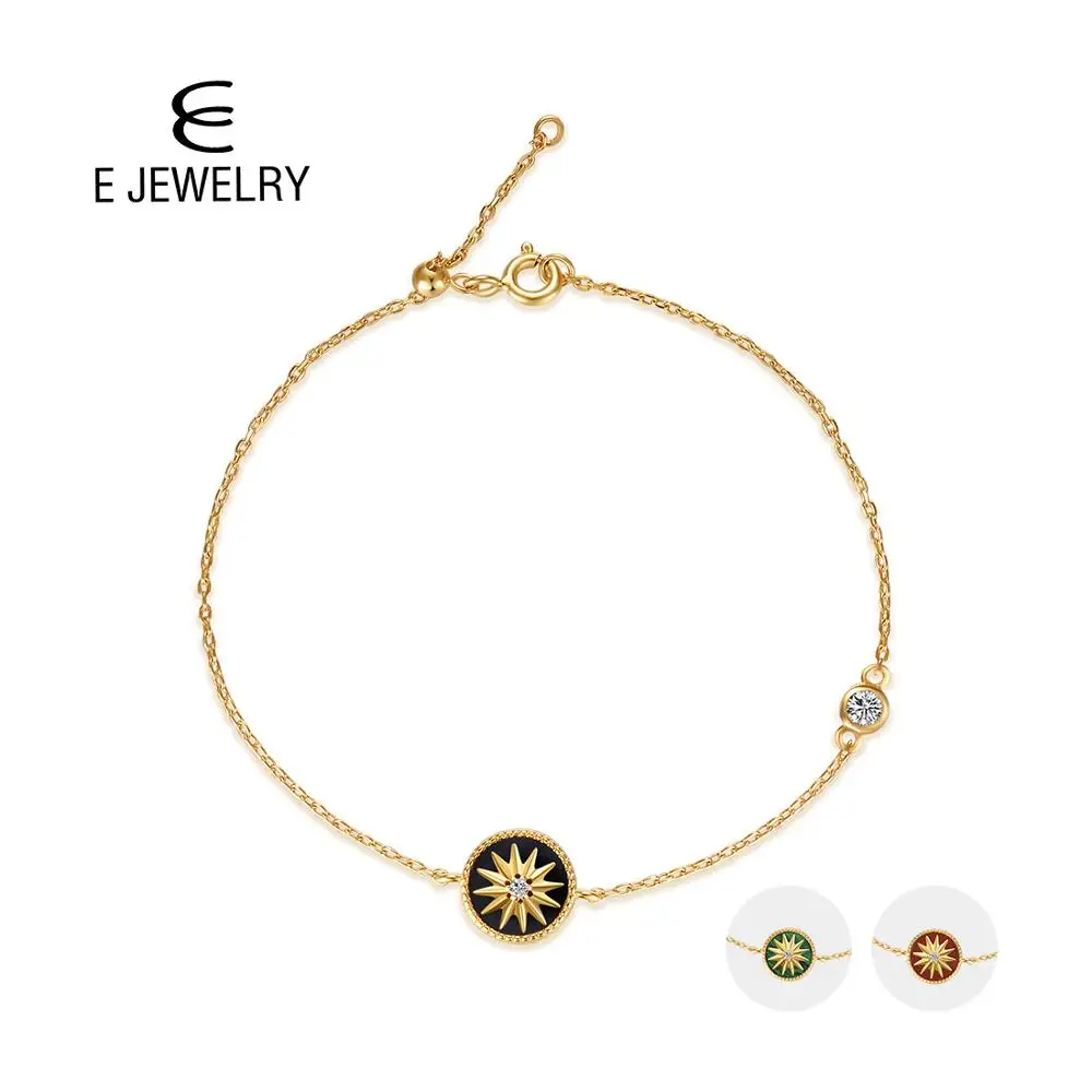 

E 925 Sterling Silver Star Bracelet Round Gemstone cubic zirconia Link Golden 3 Color for Women Gifts Fine Design Jewelry 2020