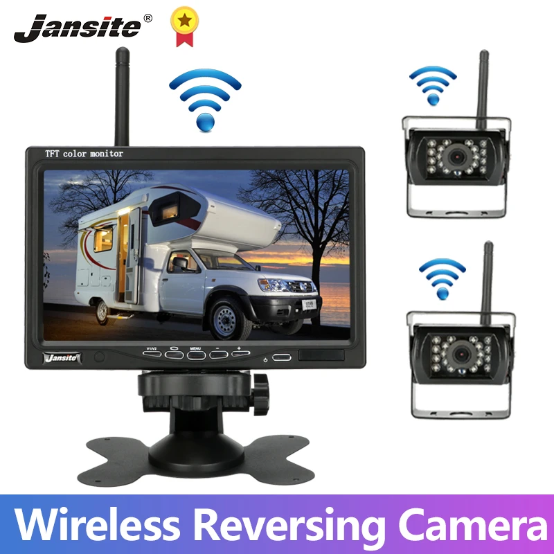 

Jansite 7 inch Truck Rear Parking Camera Kit Wireless 12V-24V Monitor for RV Bus Minivan Camper van Reverse Image Night vision