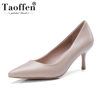 

Taoffen 4 Color Ladies Pumps Genuine Leather Pointed Toe Party Wedding Sexy Shoes Women Office Work Outdoor Shoes Size 34-39
