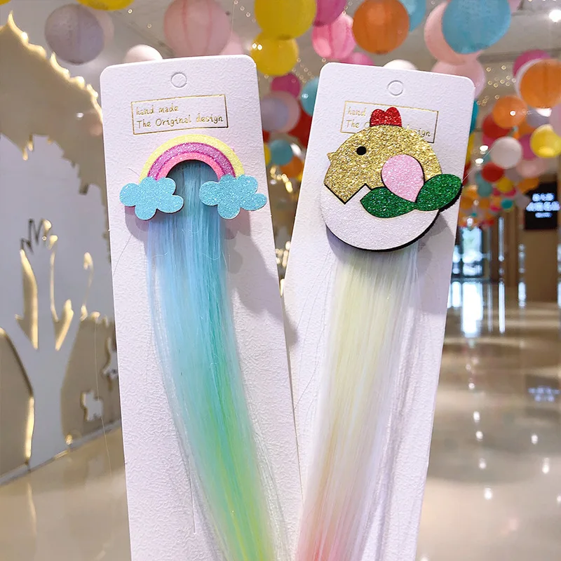 hair bow for ladies Children Cartoon Rainbow Wig Hairpins Unicorn Hair Clips Girls Cute Rabbit Cat Animals Headbands For Kids Hair Accessories banana hair clips