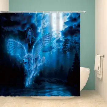 

Wolf Shower Curtain Set Magical Flying Wolf Beautiful Magician Foggy Forest Abstract Home Bathroom Decoration 70×70 Inch with